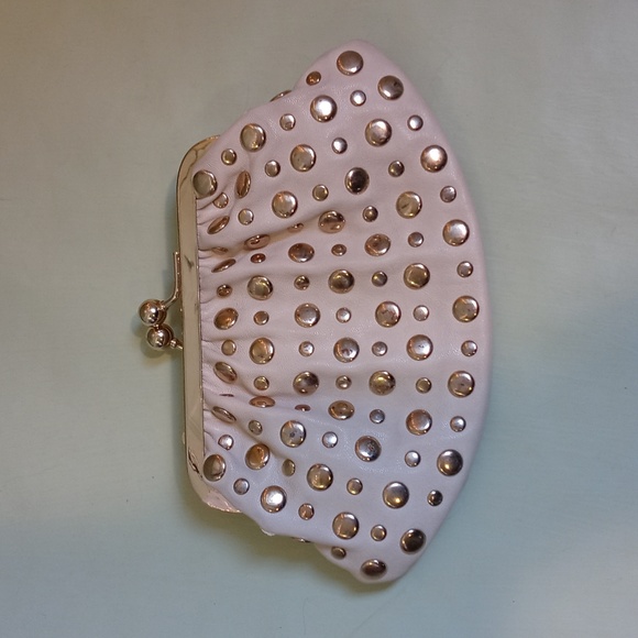 Women's VEGAN certified cream gold studded leather handheld 8×4½" clutch - Picture 8 of 12